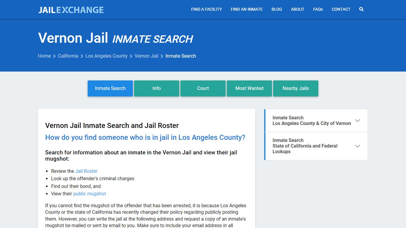Inmate Search: Roster & Mugshots - Vernon Jail, CA - Jail Exchange